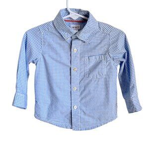 Carters Baby Boy Blue Gingham Long Sleeve Button-Down Dress Shirt 12M Cotton